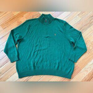 Polo Ralph Lauren Sweater Men’s Sz 4XB Green Orange Pony 1/4 Zip Knit Chunky VTG